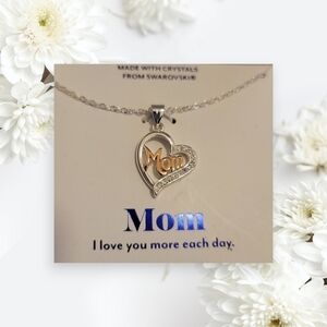 Brilliance Swarovski Crystal "MOM" Silver Necklace NEW in Box 18" chain